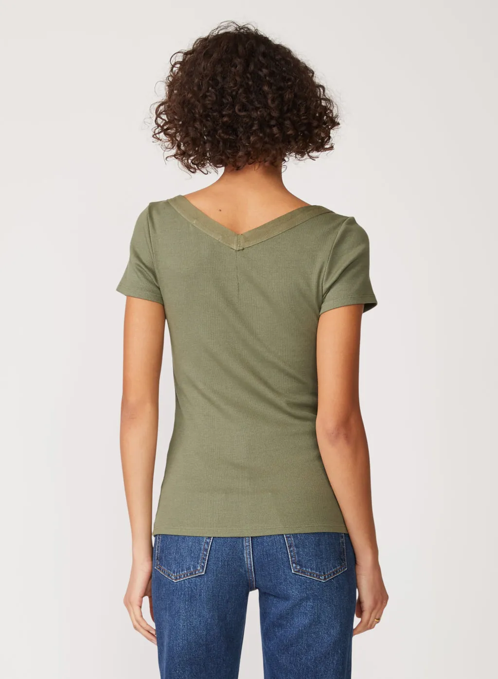 Stateside 2x1 Rib Short Sleeve Snap Front Top in Artichoke sold by Stateside product image thumbnail 4