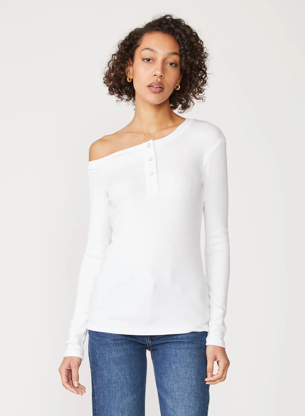 Stateside 2x1 Rib Long Sleeve Off-Shoulder Top in White sold by Stateside product image thumbnail 2