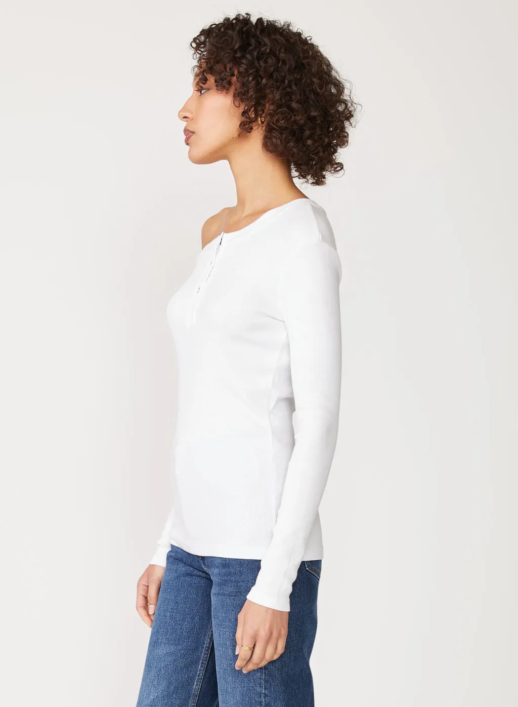 Stateside 2x1 Rib Long Sleeve Off-Shoulder Top in White sold by Stateside product image thumbnail 3
