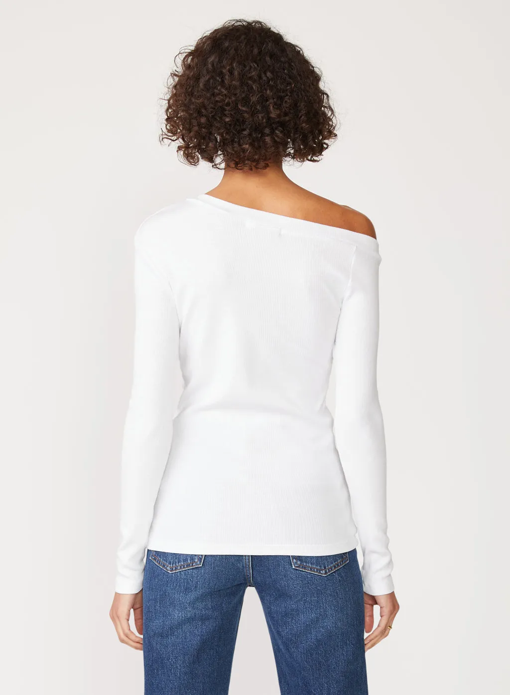 Stateside 2x1 Rib Long Sleeve Off-Shoulder Top in White sold by Stateside product image thumbnail 4