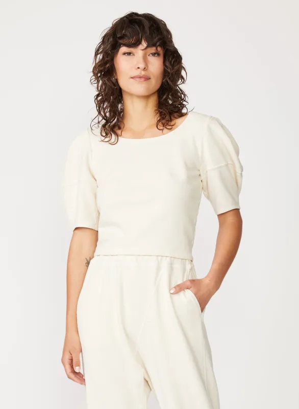 French Terry Carbon Finish Puff Sleeve Top in Cream made by Stateside