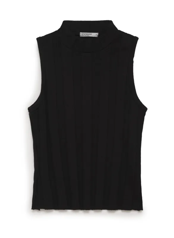 Box Pleat Mock Neck Top in Black made by Stateside