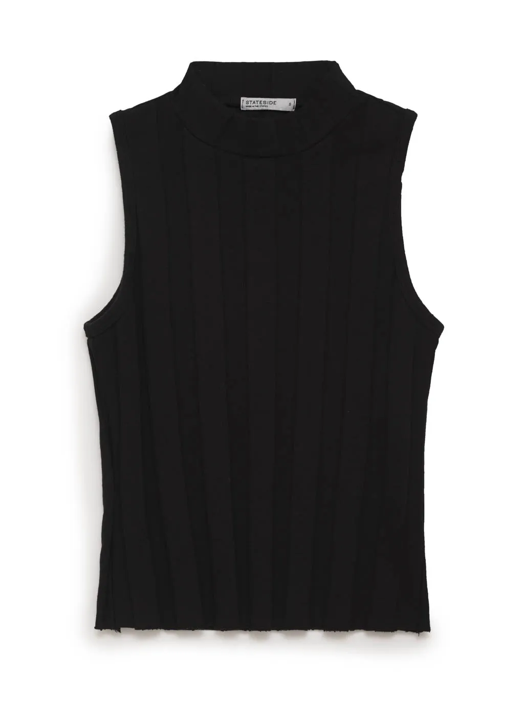 Box Pleat Mock Neck Top in Black sold by Stateside
