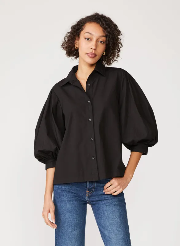 Structured Poplin Puff Sleeve Shirt in Black made by Stateside