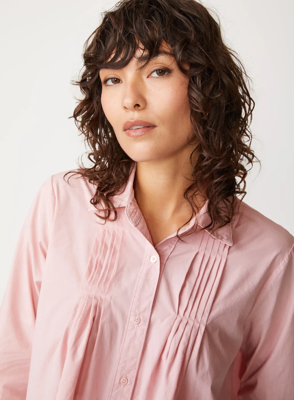 Structured Poplin Pintuck Shirt in Chalk Pink sold by Stateside