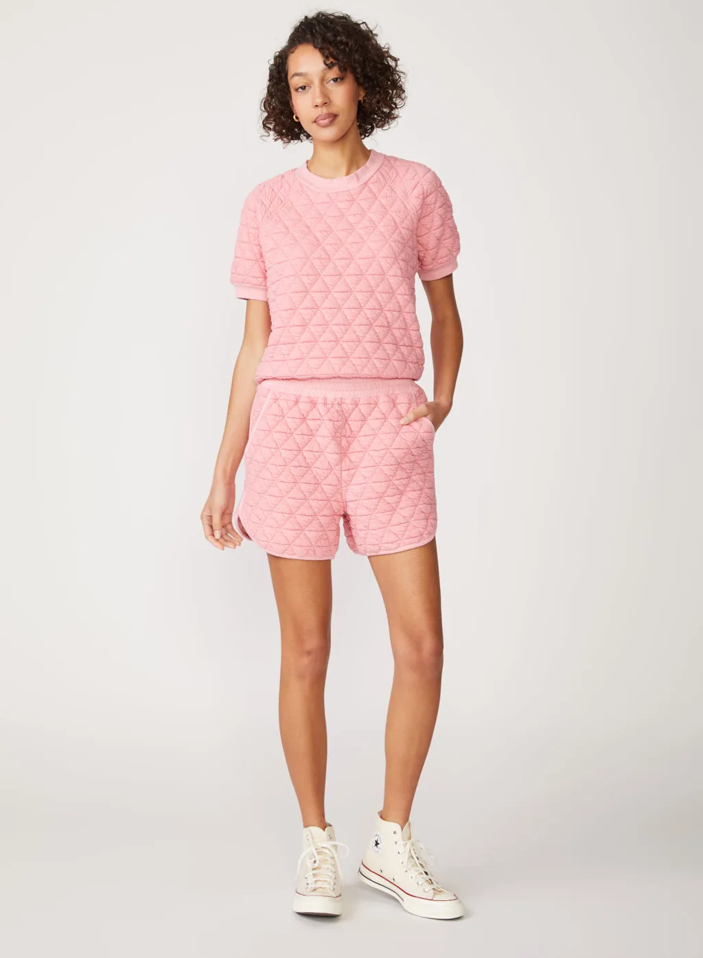 Quilted Knit Track Short in Chalk Pink sold by Stateside product image thumbnail 3