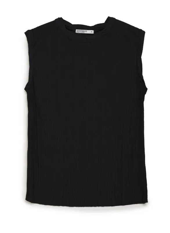 Knit Plisse Short Sleeve Top in Black sold by Stateside