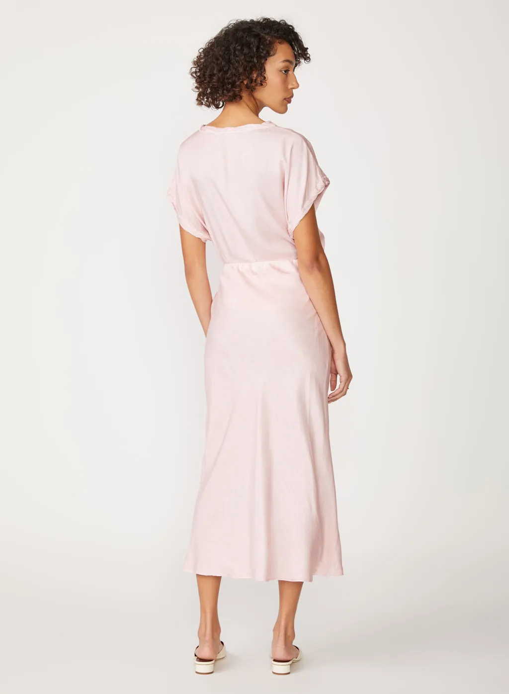 Viscose Satin Midi Skirt in Chalk Pink sold by Stateside product image thumbnail 4