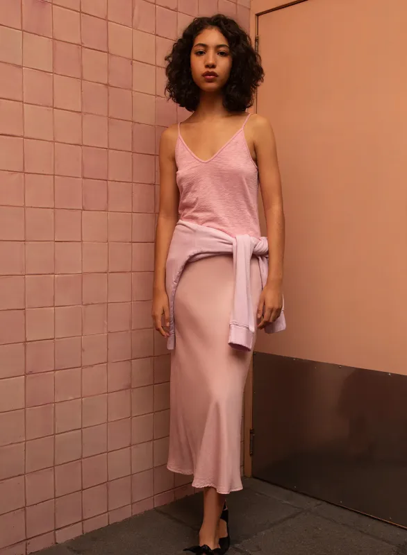 Viscose Satin Midi Skirt in Chalk Pink sold by Stateside