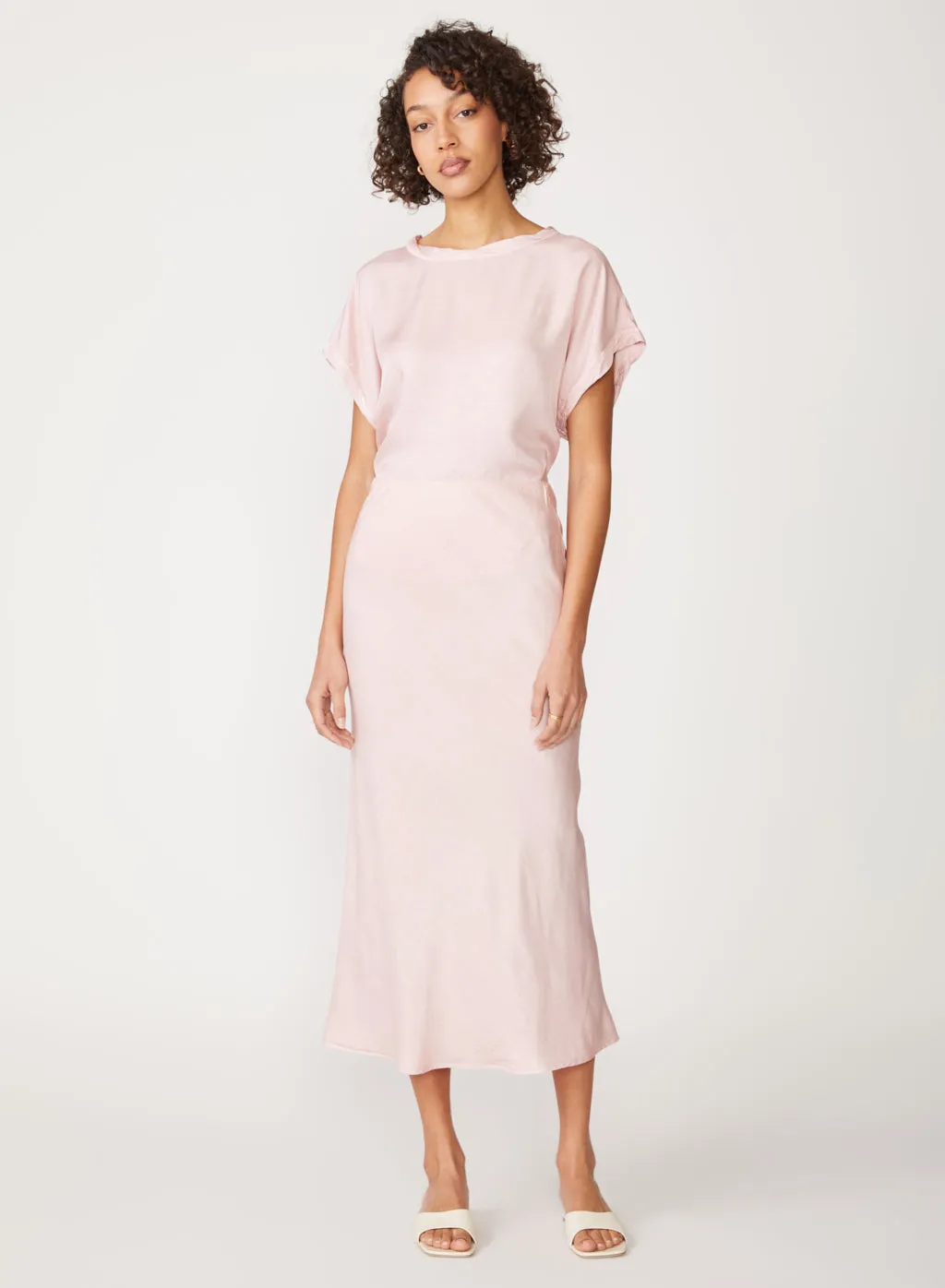 Viscose Satin Midi Skirt in Chalk Pink sold by Stateside product image thumbnail 2
