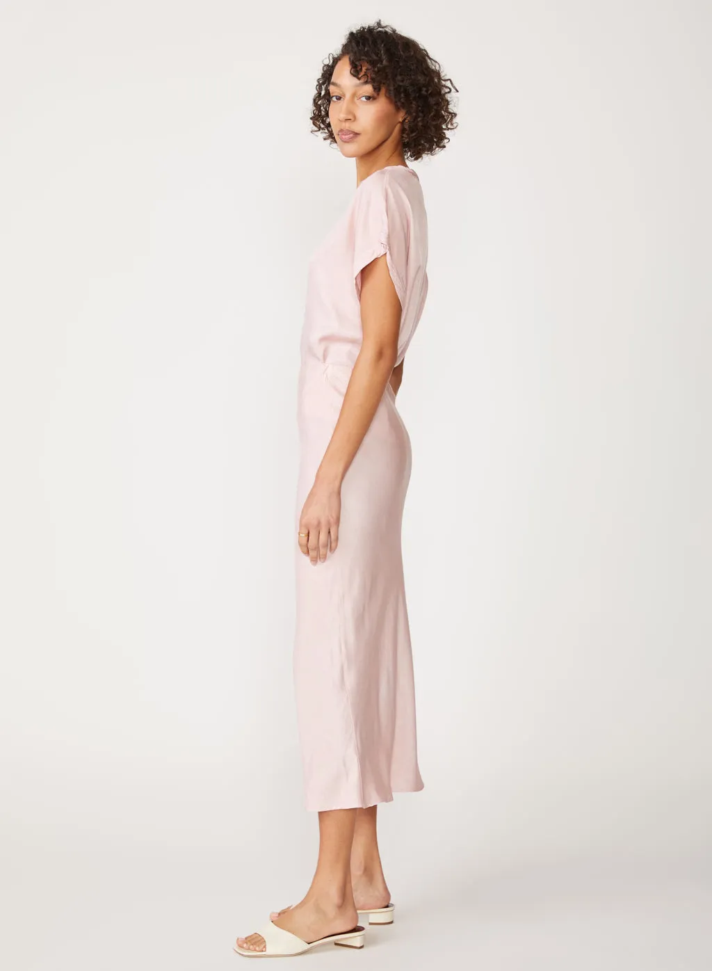 Viscose Satin Midi Skirt in Chalk Pink sold by Stateside product image thumbnail 3