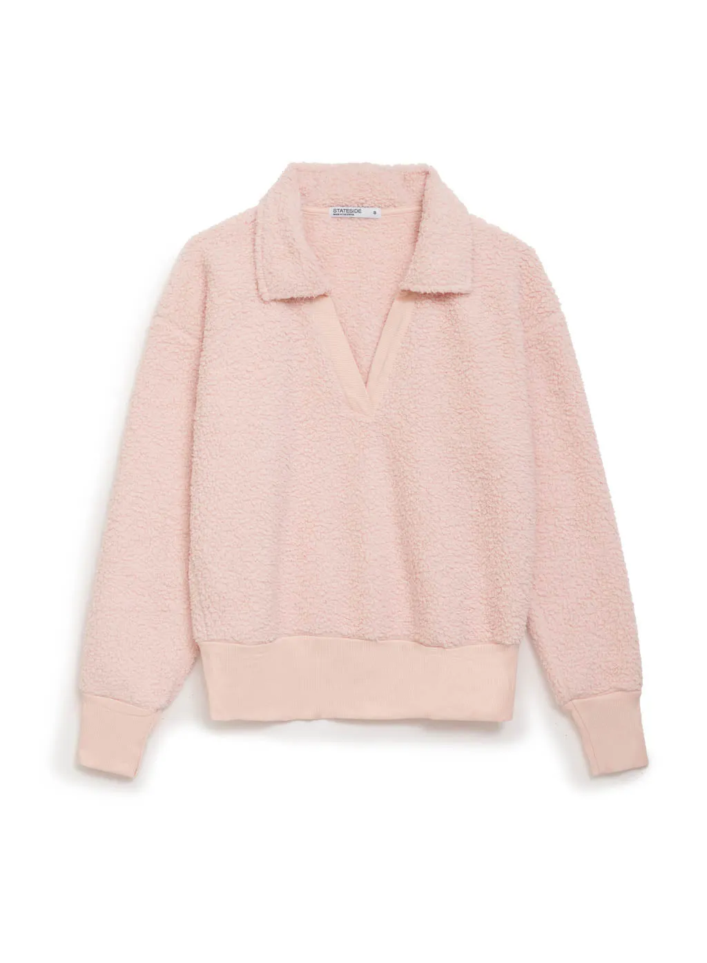 Double Faced Sherpa Long Sleeve Johnny Collar Top in Chalk Pink sold by Stateside product image thumbnail 2