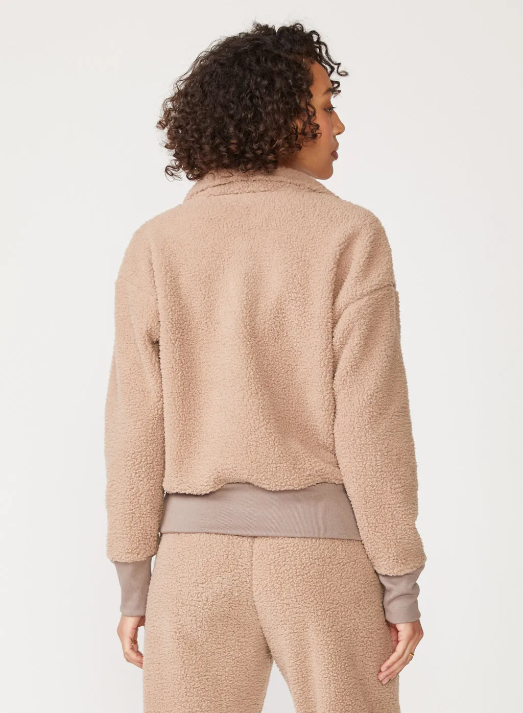 Double Faced Sherpa Long Sleeve Johnny Collar Top in Mocha sold by Stateside product image thumbnail 4