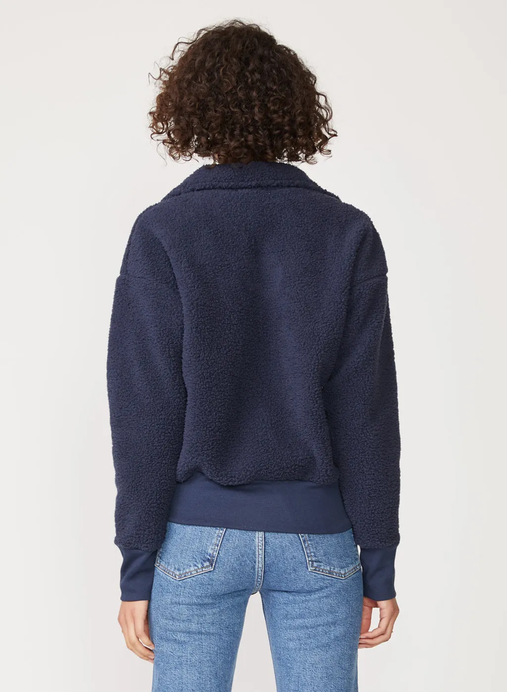 Double Faced Sherpa Long Sleeve Johnny Collar Top in New Navy sold by Stateside product image thumbnail 4