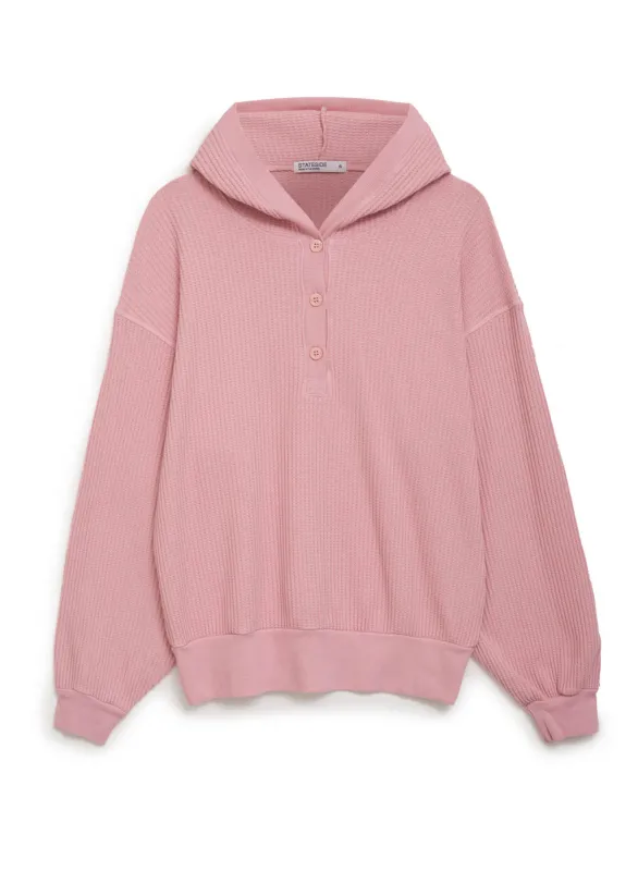 Luxe Thermal Henley Hoodie in Chalk Pink made by Stateside
