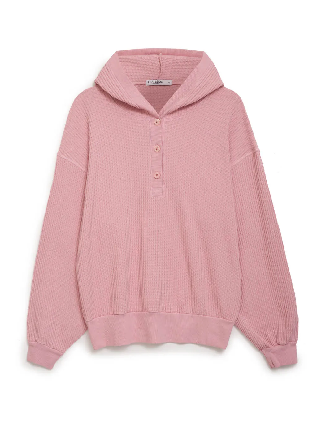 Luxe Thermal Henley Hoodie in Chalk Pink sold by Stateside
