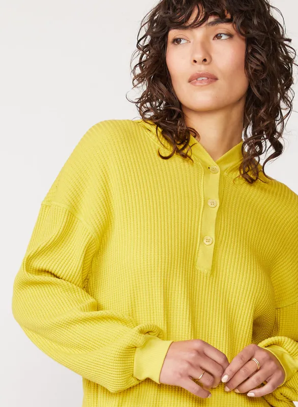 Luxe Thermal Henley Hoodie in Dijon sold by Stateside