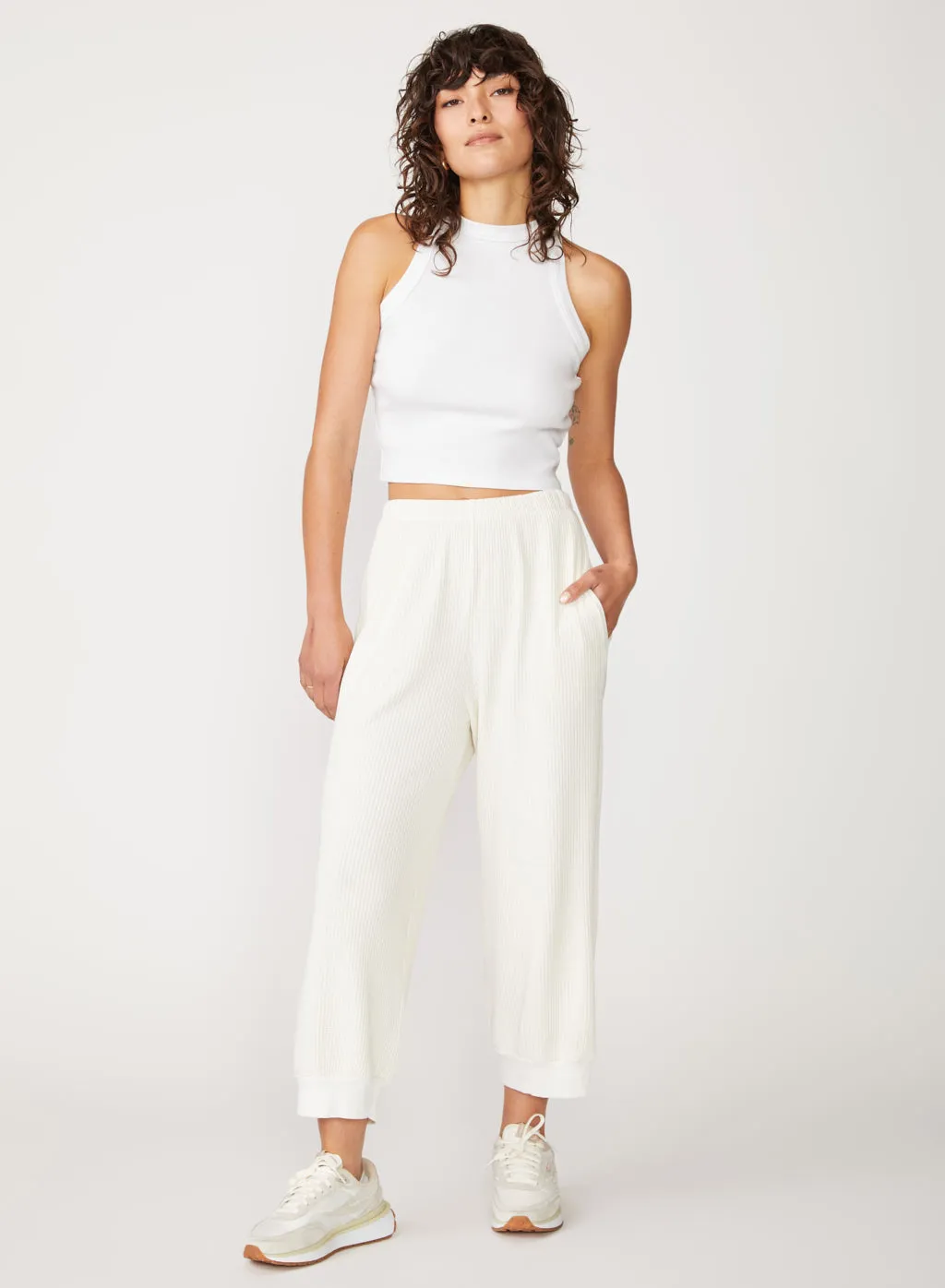 Luxe Thermal Wide Leg Pull-On Pant in Cream sold by Stateside