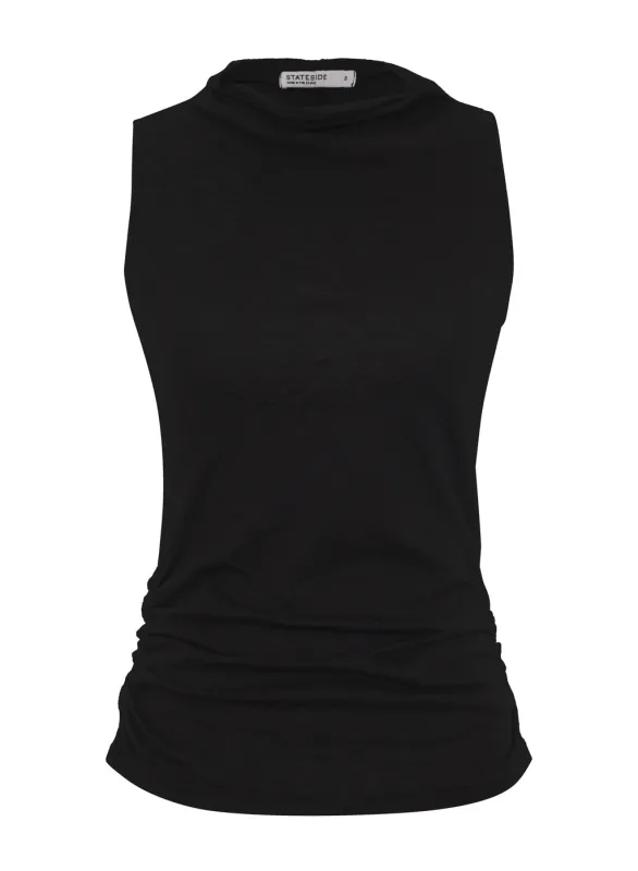 Supima Slub Draped-Neck Tank in Black sold by Stateside
