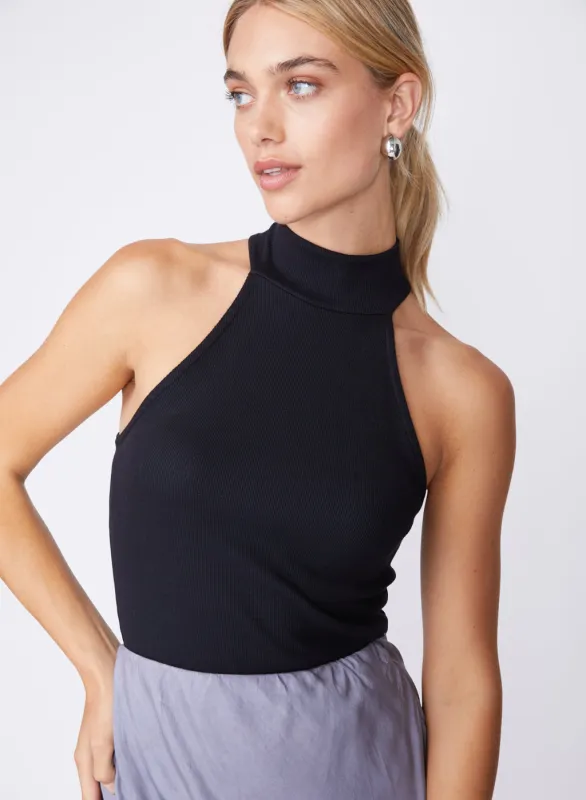 2x1 Rib Mock-Neck Tank in Black sold by Stateside