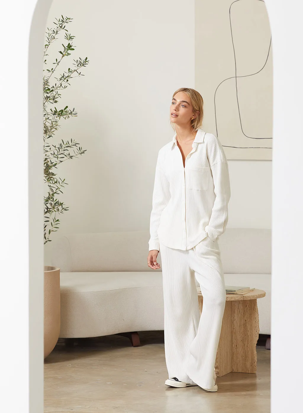 Luxe Thermal Drawstring Pant in Cream sold by Stateside