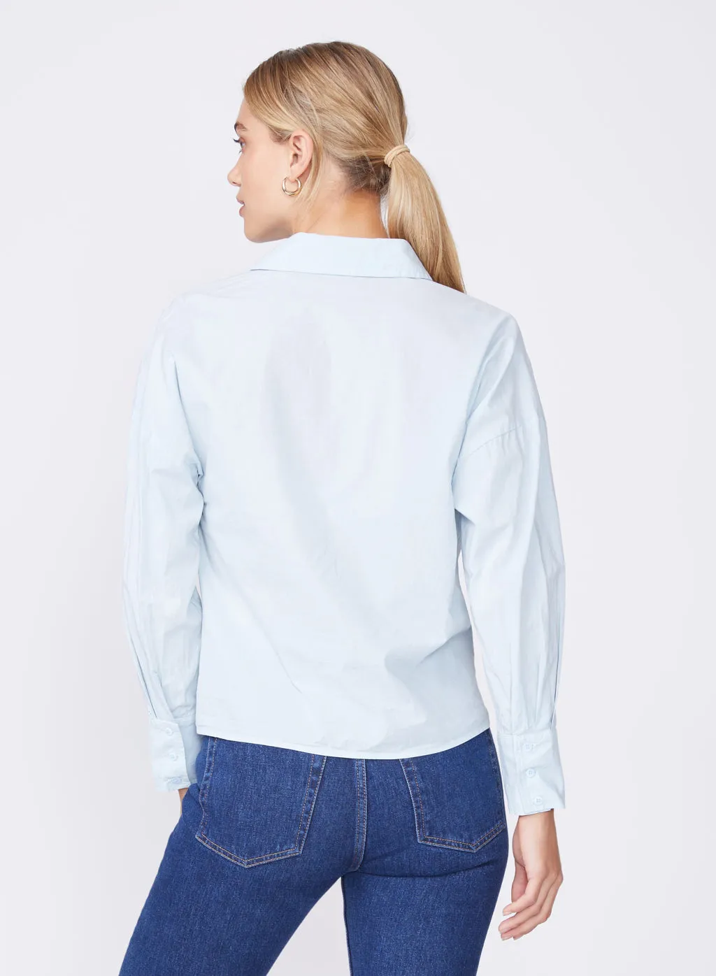 Poplin Long Sleeve Front Twist Shirt in Winter Sky sold by Stateside product image thumbnail 3