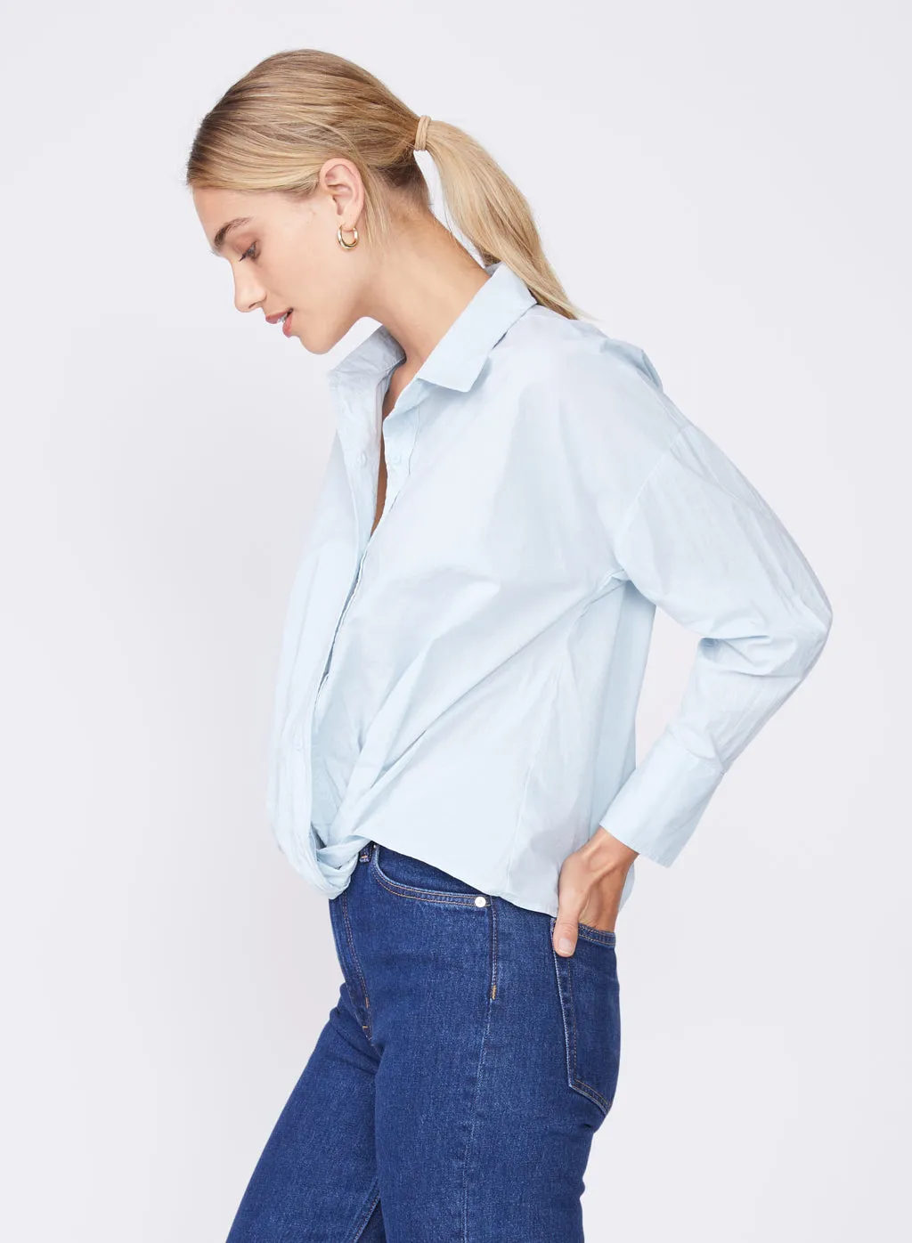 Poplin Long Sleeve Front Twist Shirt in Winter Sky sold by Stateside product image thumbnail 2