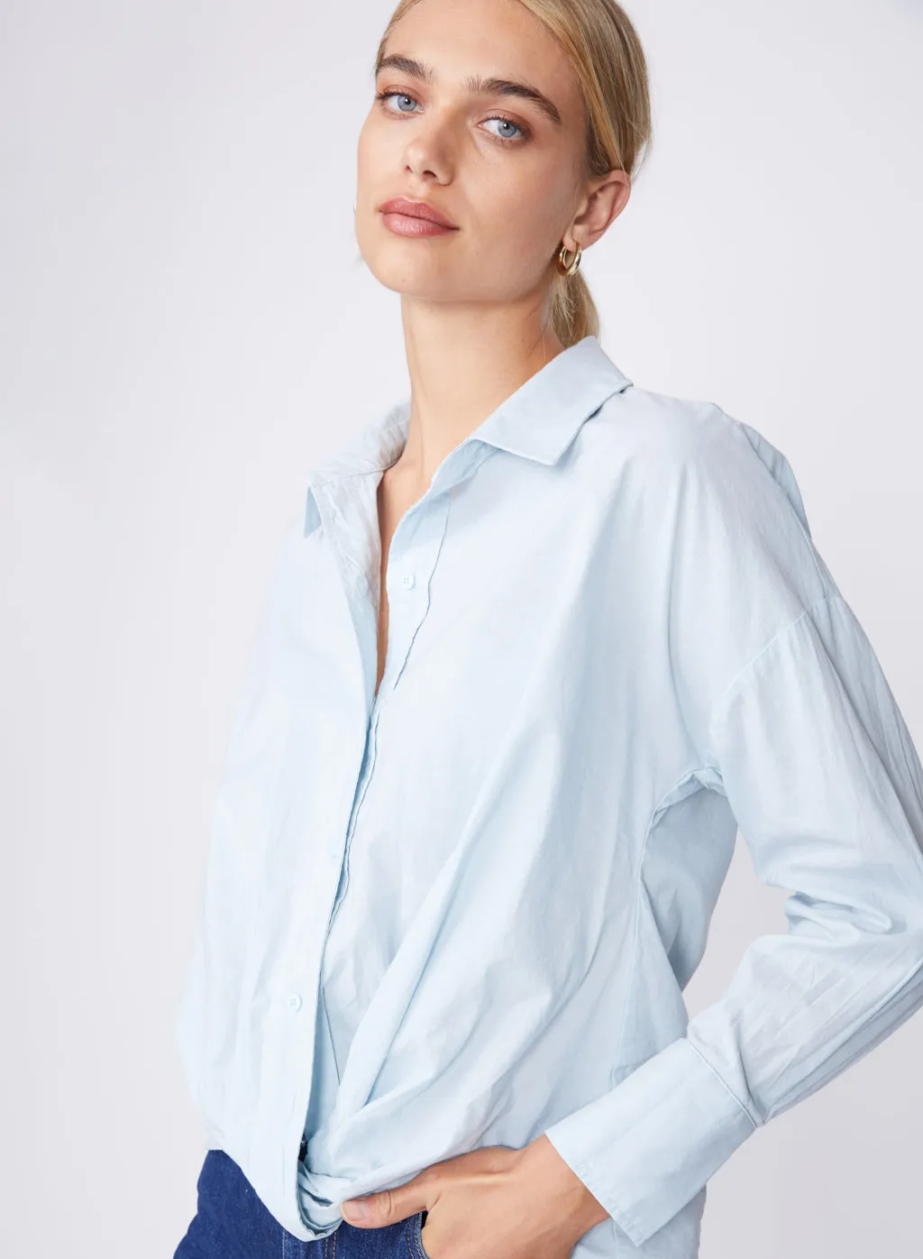 Poplin Long Sleeve Front Twist Shirt in Winter Sky sold by Stateside product image thumbnail 4