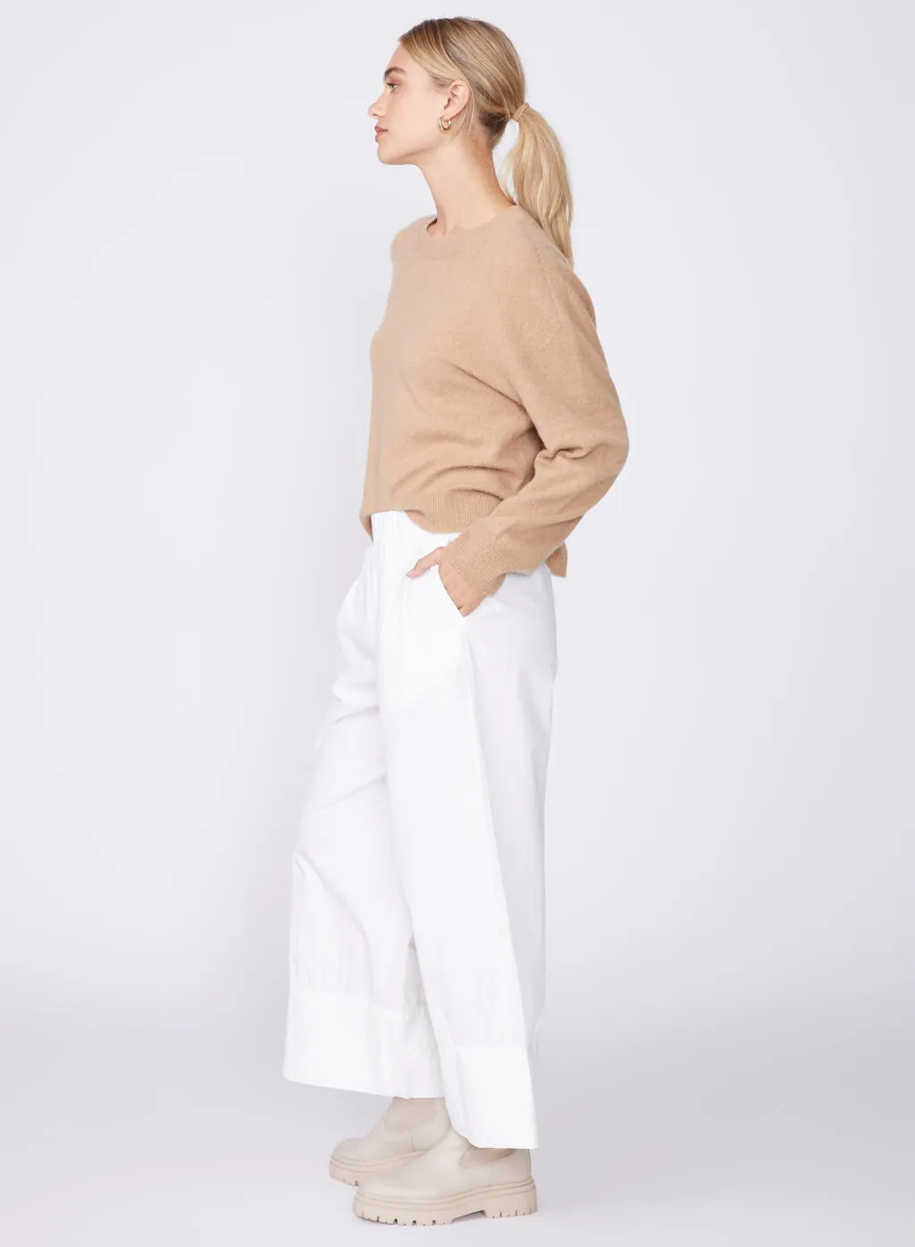 Structured Poplin Wide Leg Pant in Cream sold by Stateside product image thumbnail 2
