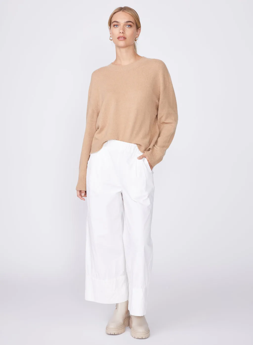 Structured Poplin Wide Leg Pant in Cream sold by Stateside