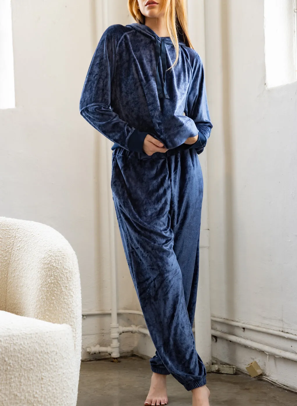 Stateside Bamboo Velour Sweatpant in New Navy sold by Stateside