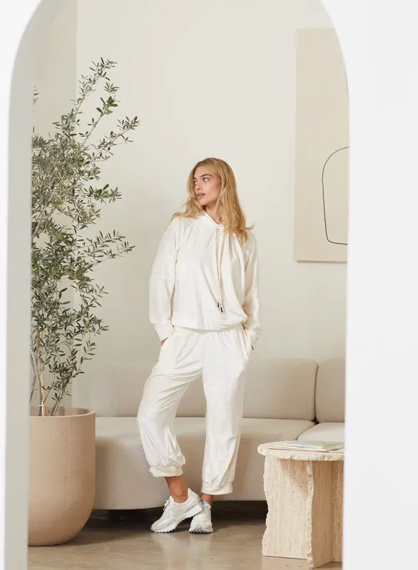 Stateside Bamboo Velour Hoodie in Cream sold by Stateside