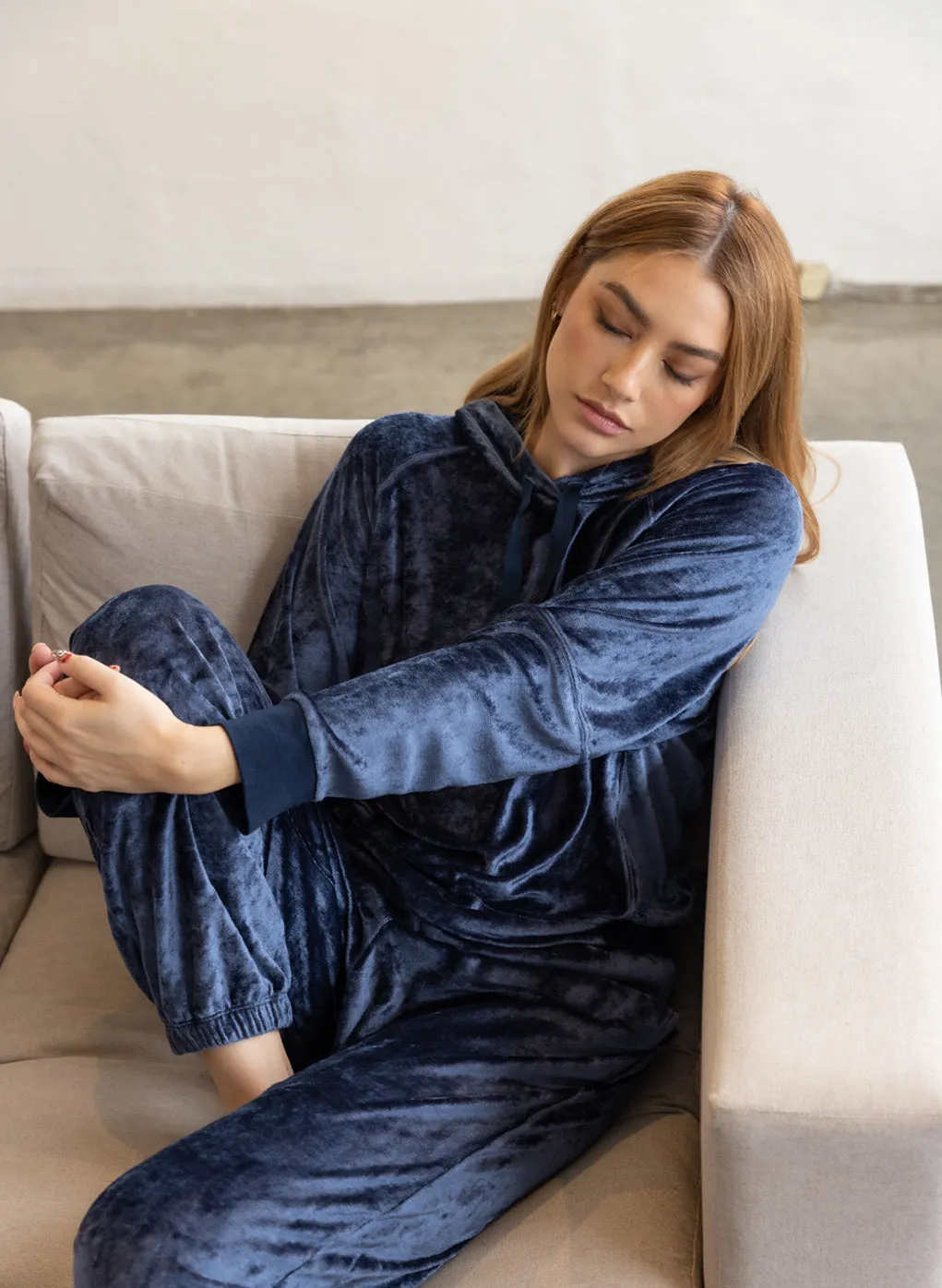 Stateside Bamboo Velour Hoodie in New Navy sold by Stateside