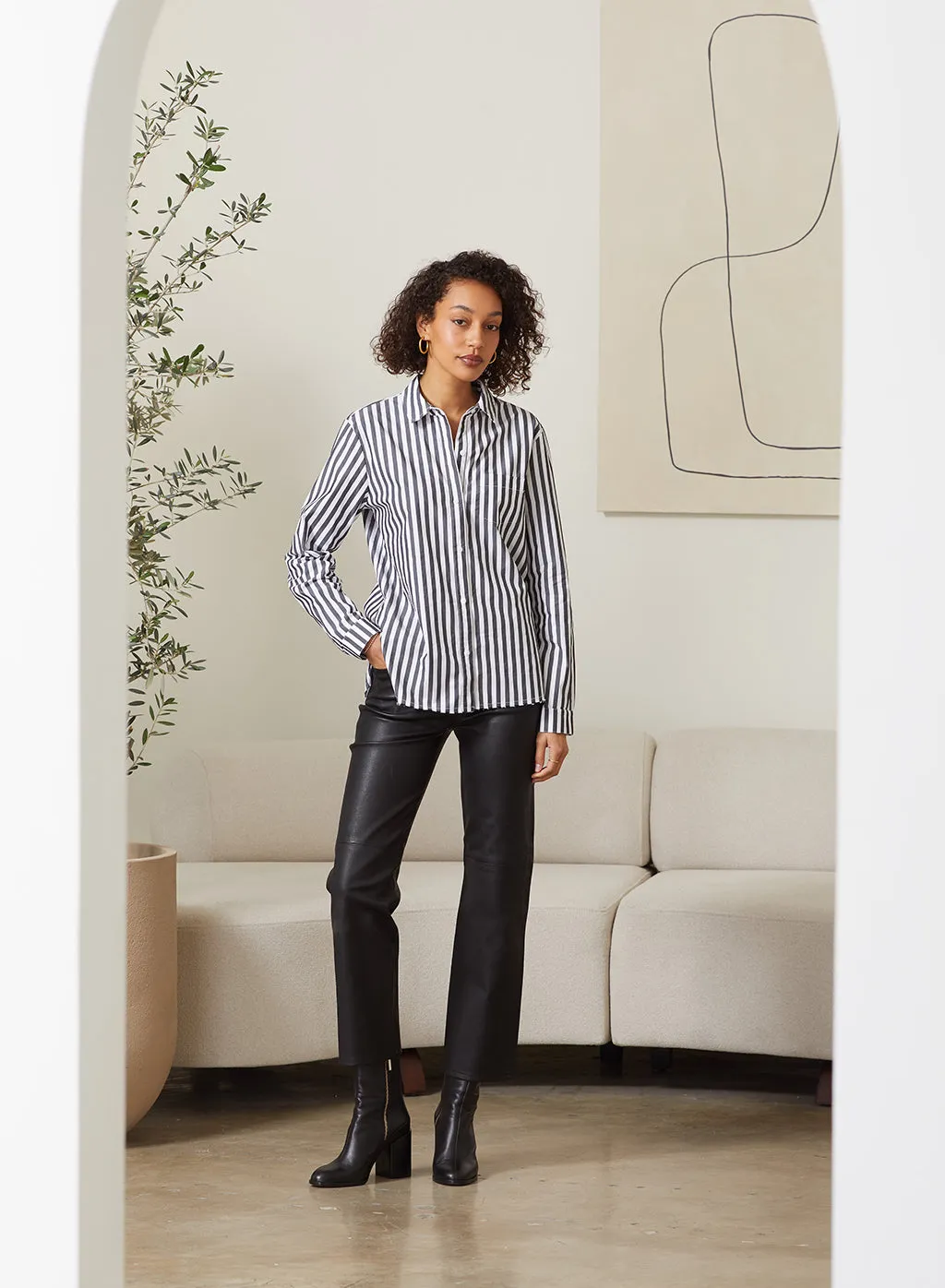 Mod Stripe Classic Shirt in Black / White Stripe sold by Stateside
