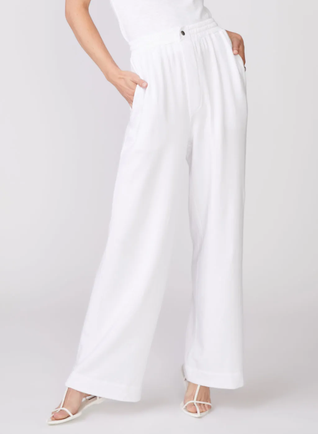 Softest Fleece Snap Wide Leg Pant in White sold by Stateside product image thumbnail 2