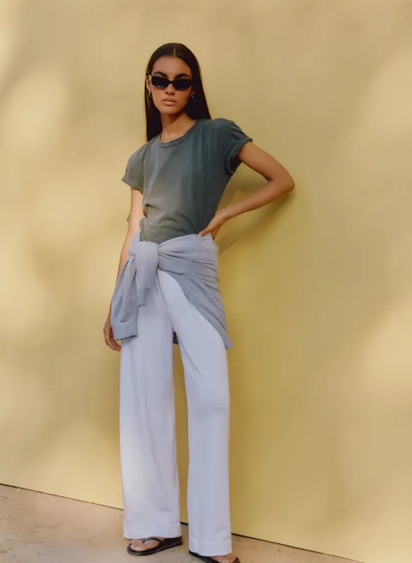 Softest Fleece Snap Wide Leg Pant in White made by Stateside
