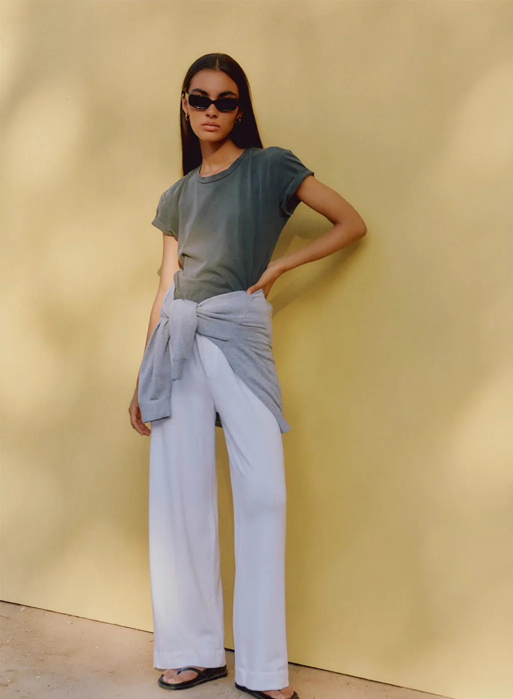Softest Fleece Snap Wide Leg Pant in White sold by Stateside