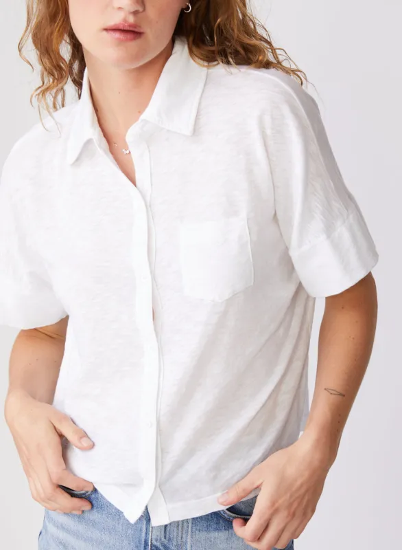 Supima Slub Short Sleeve Pocket Shirt in White sold by Stateside