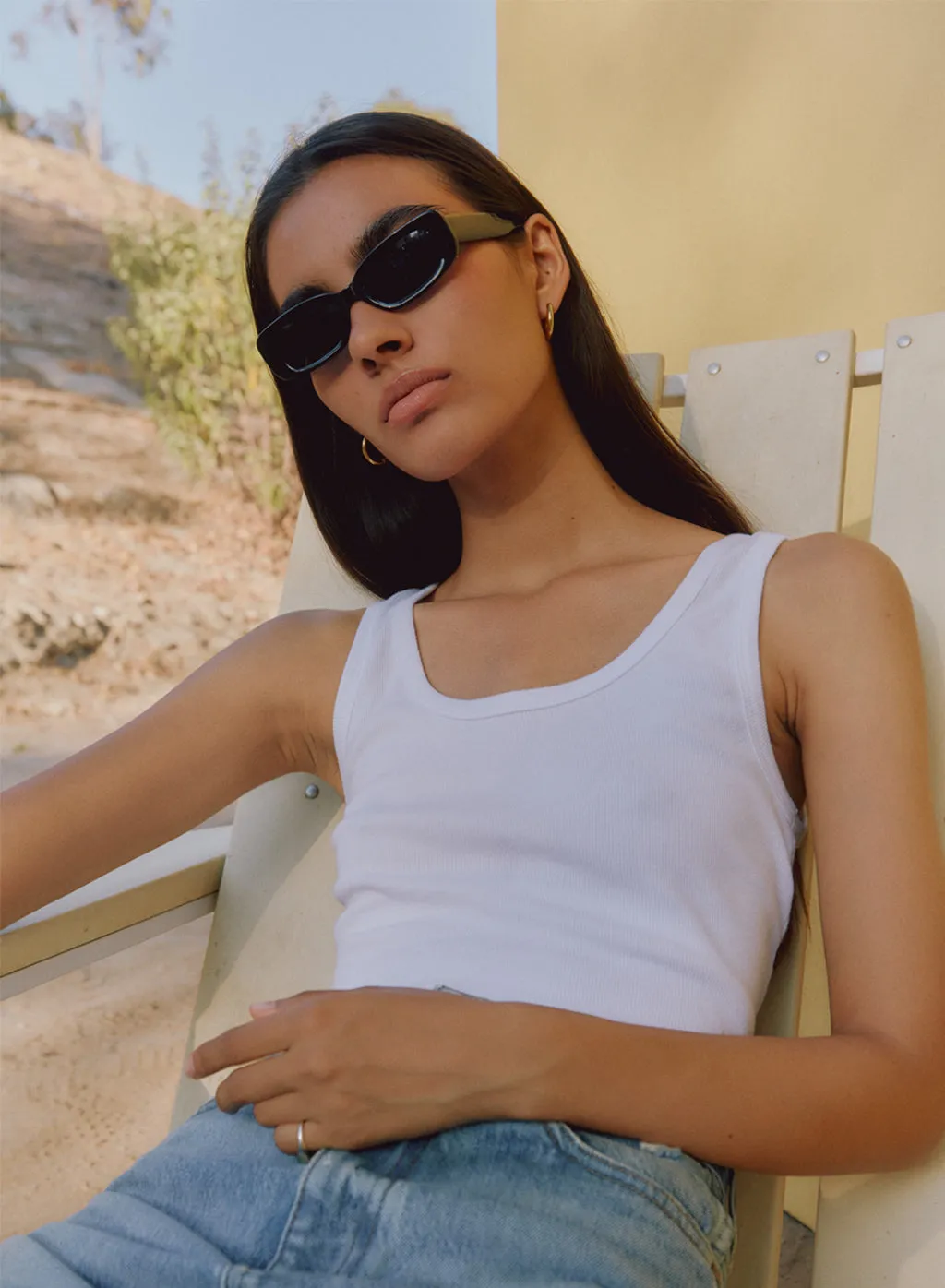 2x1 Rib Classic Tank in White sold by Stateside