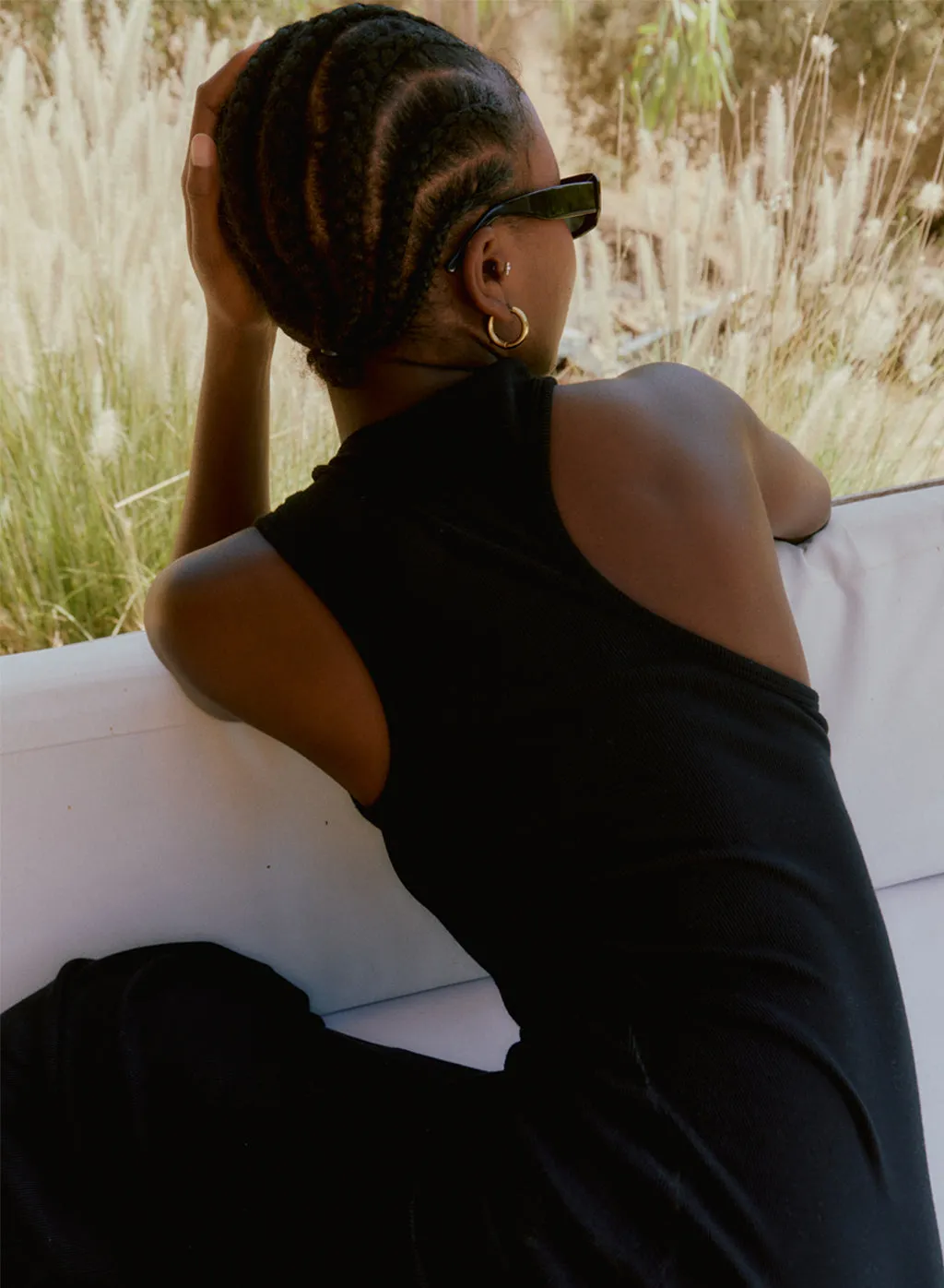 Stateside 2x1 Rib Asymmetric Back Midi Dress in Black sold by Stateside product image thumbnail 2