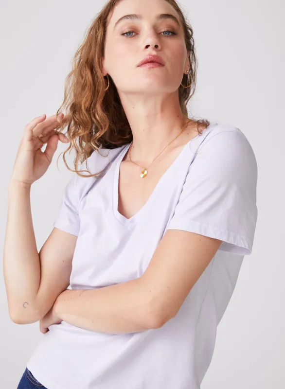 Stateside Cloud Jersey Short Sleeve Deep V-Neck in Lavender sold by Stateside