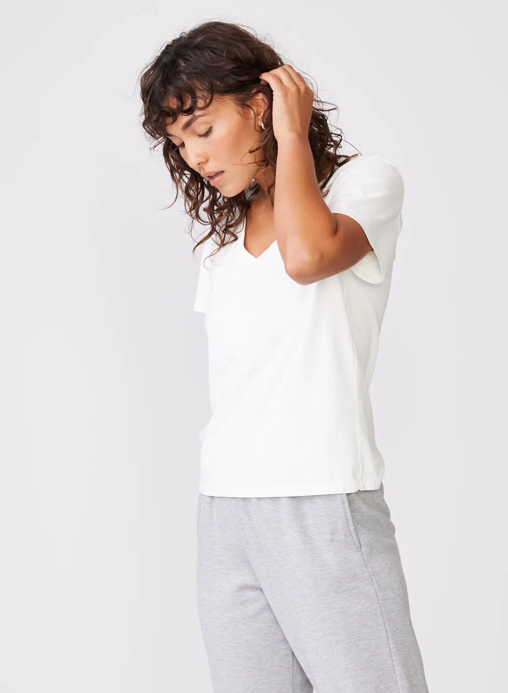 Stateside Cloud Jersey Short Sleeve Deep V-Neck in Paper sold by Stateside product image thumbnail 3