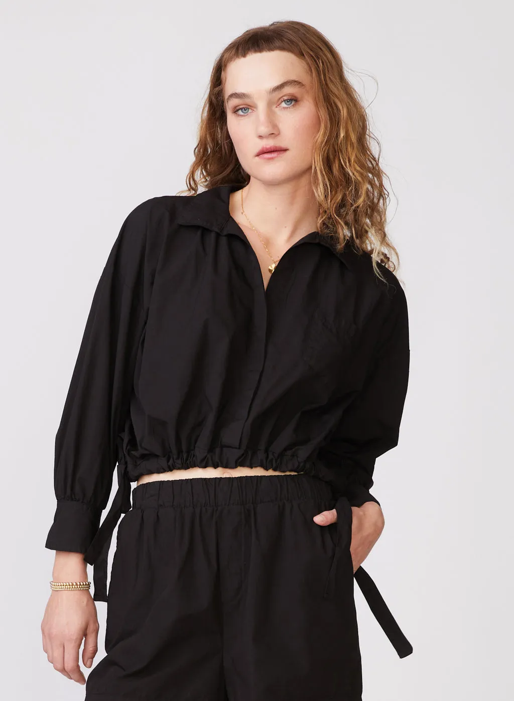 Structured Poplin Tie Hem Shirt in Black sold by Stateside product image thumbnail 2