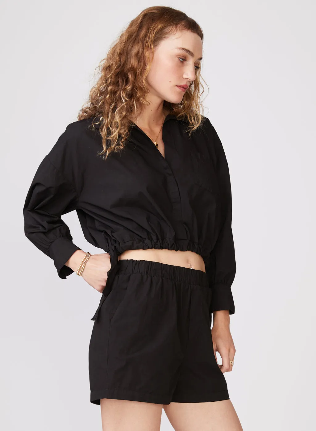Structured Poplin Tie Hem Shirt in Black sold by Stateside product image thumbnail 3