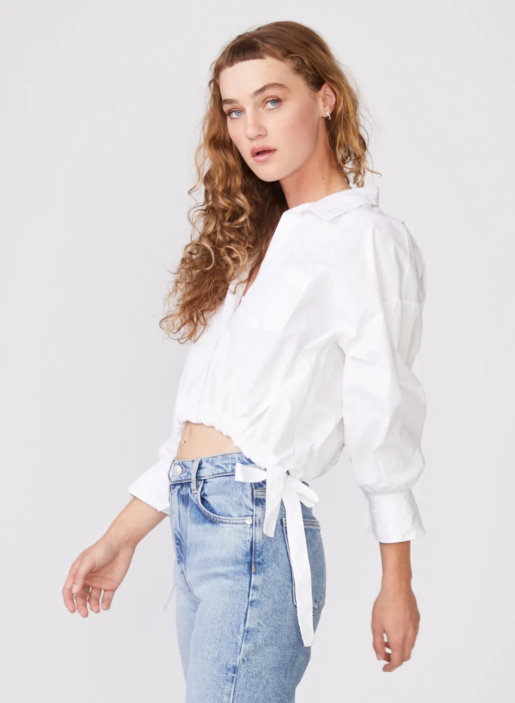 Structured Poplin Tie Hem Shirt in White sold by Stateside product image thumbnail 3