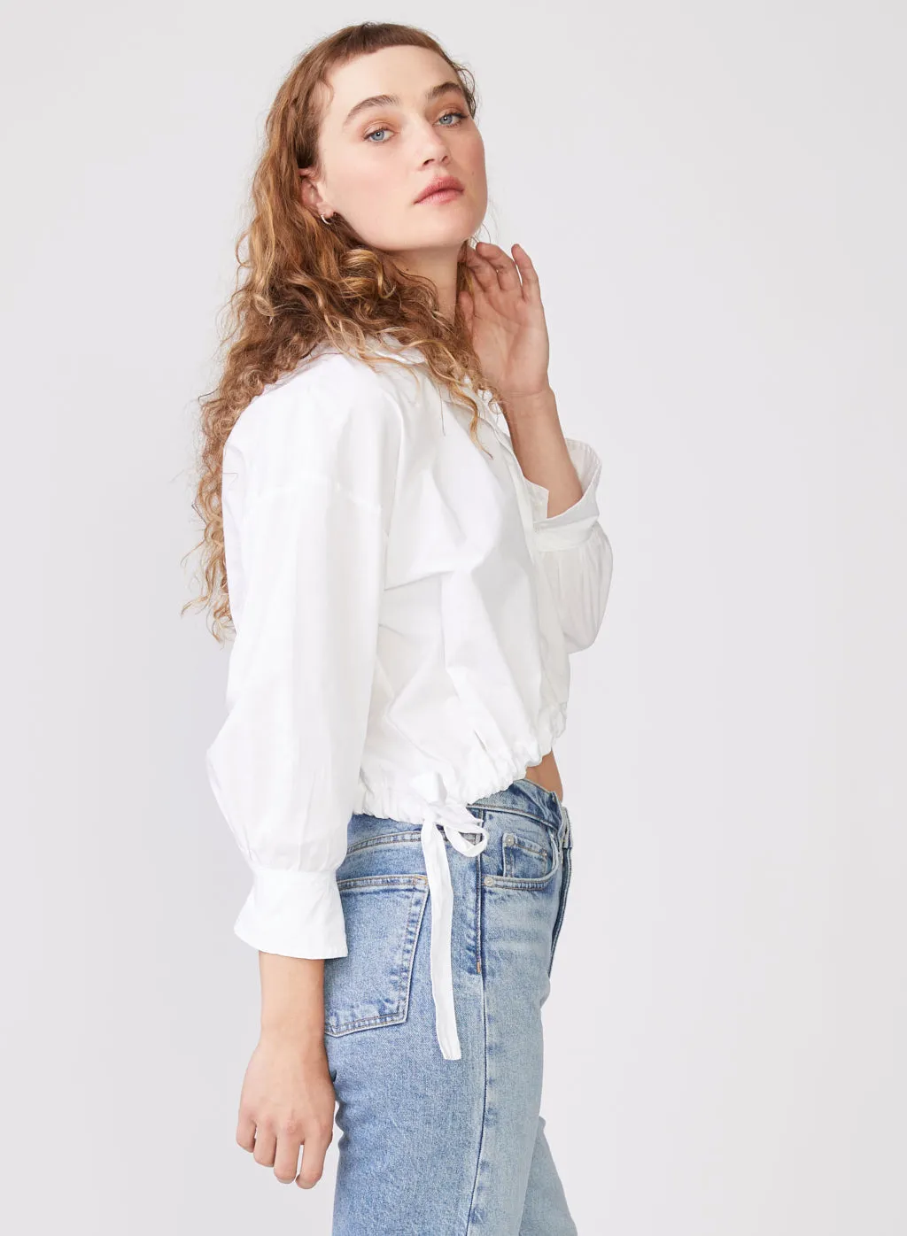 Structured Poplin Tie Hem Shirt in White sold by Stateside product image thumbnail 4