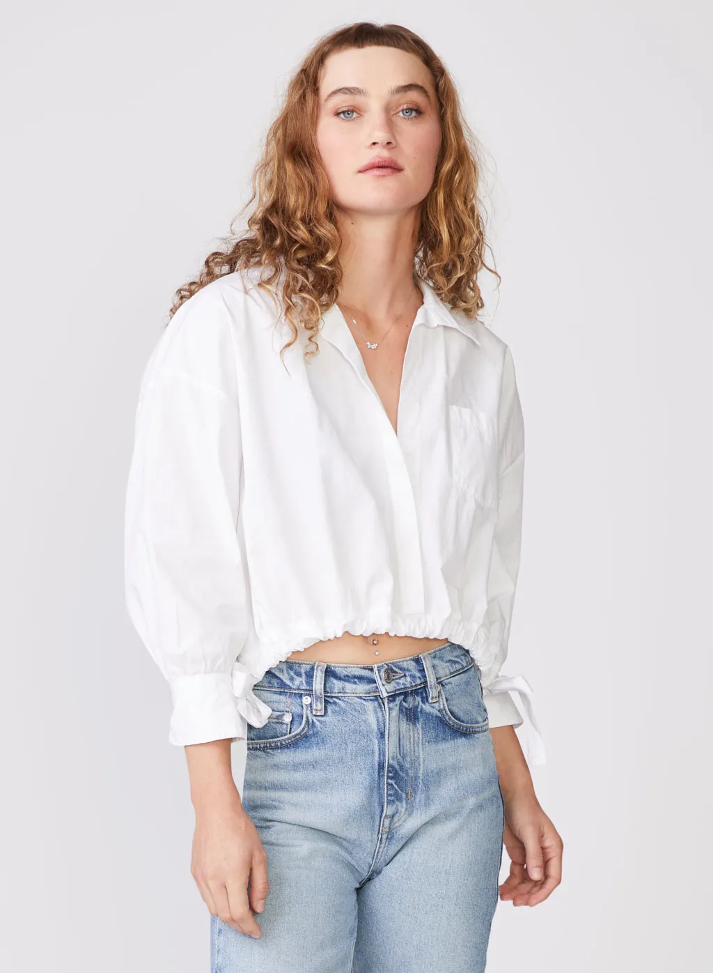 Structured Poplin Tie Hem Shirt in White sold by Stateside product image thumbnail 2
