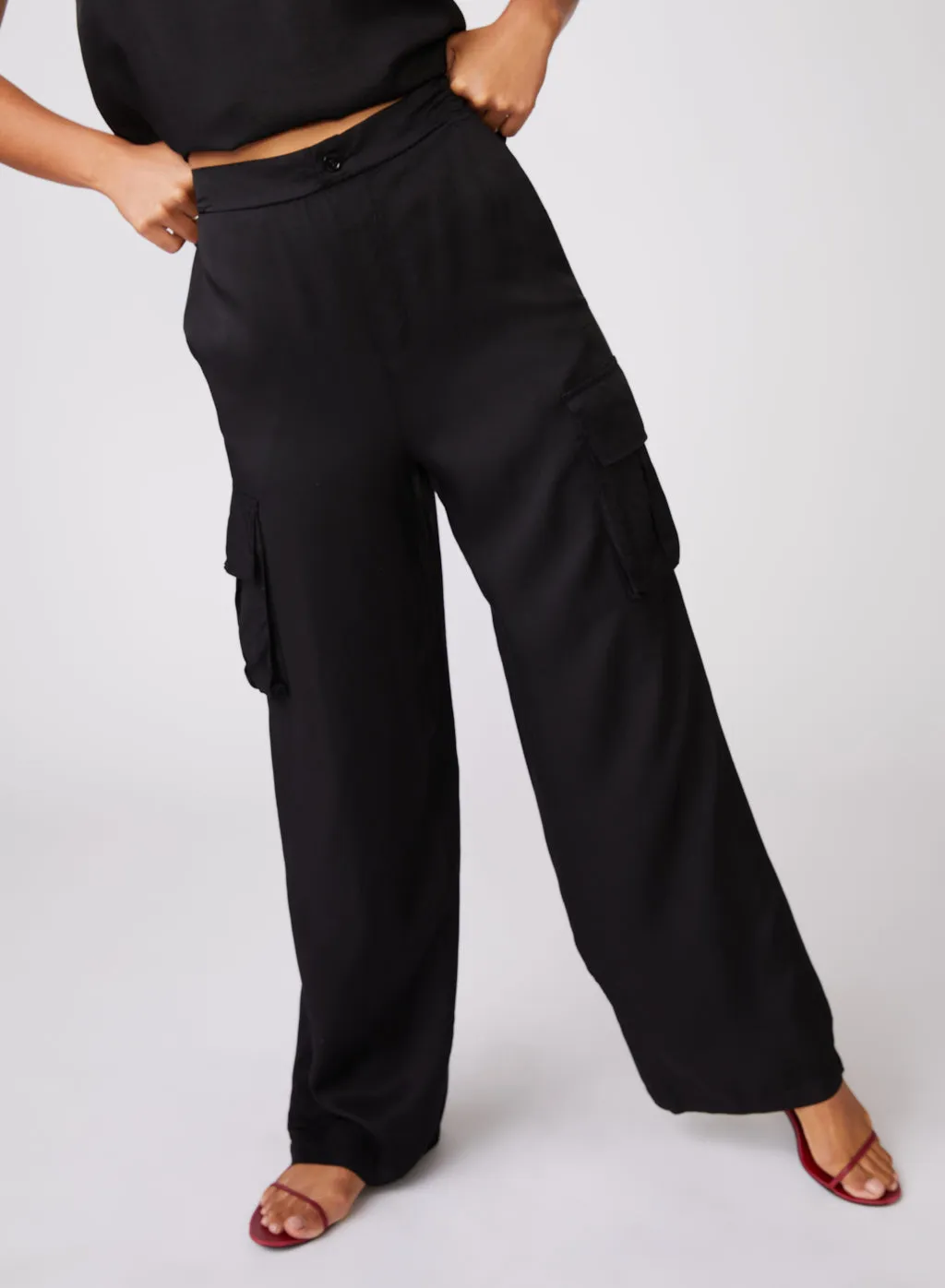 Viscose Satin Cargo Pant in Black sold by Stateside product image thumbnail 2