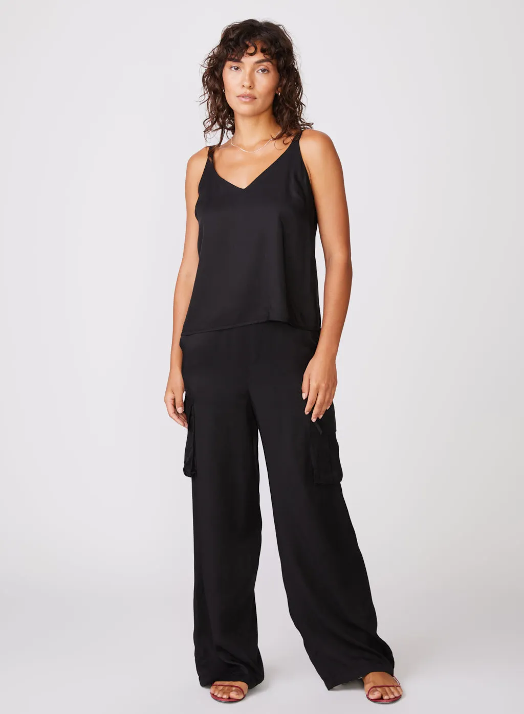 Viscose Satin Cargo Pant in Black sold by Stateside