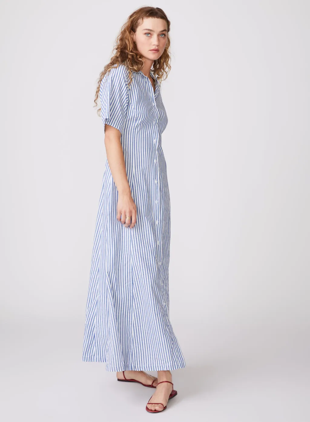 Stateside Stripe Poplin Maxi Shirt Dress in Denim sold by Stateside product image thumbnail 3